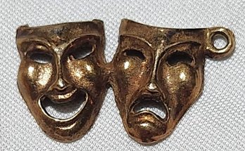 14K Yellow Gold Pendant Charm 2.4 Grams Greek Theater Comedy Tragedy Masks Thalia & Melpomene