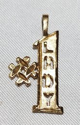 14K Yellow Gold Number One #1 Lady Pendant Charm 0.80 Grams