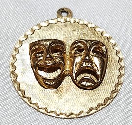 14K Yellow Gold Pendant Charm 5.3 Grams Greek Theater Comedy Tragedy Masks Thalia & Melpomene