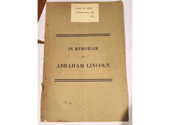 Authentic 1865 Booklet Abraham Lincoln Eulogy By Rev John Thompson Pottstown PA