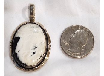 Sterling Silver Signed Kathleen Yazzie KY Navajo White Buffalo Turquoise Howlite Pendant Native American