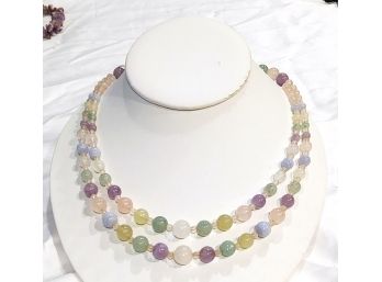 21 Inch Long Double Strand Multi Color Pastel Quartz Graduated Beads Necklace