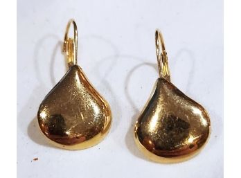 Pair 14K Gold Tear Drop Hershey's Kiss Pierced Earrings 1.2 Grams