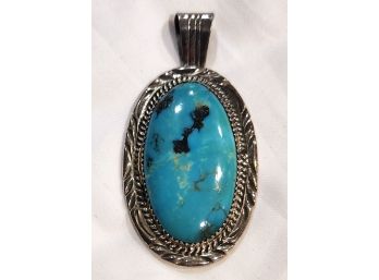 Sterling Silver Willie Long Navajo Big Turquoise Pendant Native American 22grams