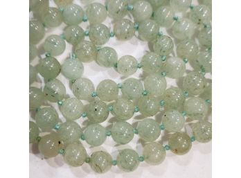 32 Inch Continuous Strand 8mm Apple Green Jade Beads Cotton Strung & Knotted Necklace