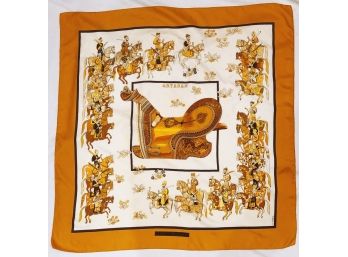 1973 Vintage Hermes Artaban Scarf Gold Colorway By Pierre Peron Horse Saddle