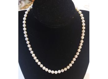 Estate Find 20 Inch Long Graduated Pearl Necklace With 14K White Gold Filigree Clasp