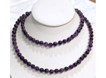 9mm Round Amethyst Beads 36 Inch Knotted Strand Barrel Clasp Necklace