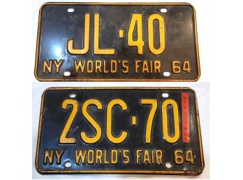 Lot/2 1964 NY New York World's Fair License Plates One With 1965 Sticker