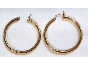 14K Gold 1-1/4 Inch Round Hoop Earrings 2.4 Grams Scrap Or Not