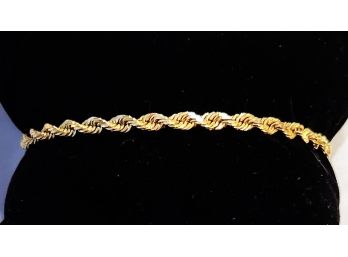 7.25 Inch Long 14K Gold Rope Chain Bracelet  8 Grams