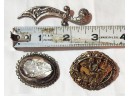 Lot/3 Antique Brooch Some Silver Hand Carved Cameo Cupid Scimitar