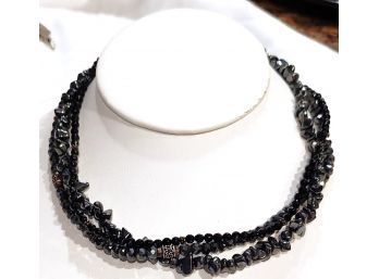 Silpada Triple Strand 17 Inch Toggle Clasp Necklace Hematite Onyx Sterling Silver  Etruscan Style