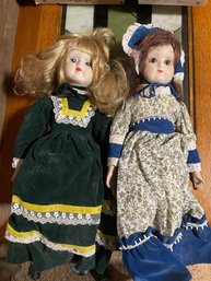 Two Vintage Dolls Approx. 12' Tall Porcelain With Cloth Bodies