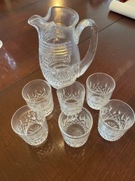 Vintage Waterford Cut Glass Crystal 7.5' Pitcher With Six 3' Matching Glasses