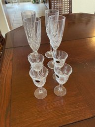 Cristal D'Arques Four 5' Cordial Glasses And Four 6' Flute Glasses Vintage