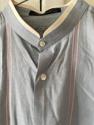 Men's Cotton Dress Shirt Light Blue With Light Pink Striping
