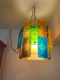 1960s MCM Lucite Acrylic Multi-Color Panel Swag Lamp 12' Tall X 11' Round