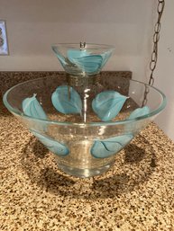 MCM Glass Chip And Dip Set With Turquoise Leaves