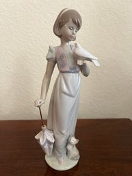 Lladro Figurine # 7611 'Summer Stroll' - Girl /w Bird & Umbrella