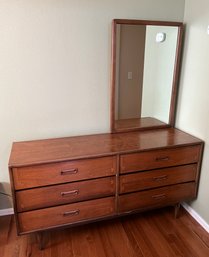 Lane MCM  Walnut Acclaim Long 6 Drawer Dresser With Matching Mirror