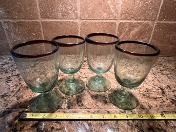 4 Hand Blown Brown Rimmed Glasses
