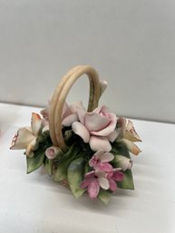 Pink Roses Porcelain Flower Basket By Savastano