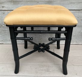 026 Vintage Asian Chinoiserie Faux Bamboo Stool With Silk-Like Upholstery