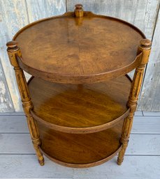 027 Vintage Heritage Furniture Burl Walnut 3-Tier Side Table
