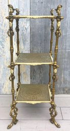 024 Vintage Gilt Iron 3-Tier Plant Stand With Figure Head Finials, Paw Feet