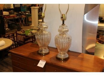 Pair Of Cristal D'Albret Hand-cut Lead Glass Crystal Lamps With Brass Bases No Chip, No Nicks, No Dings