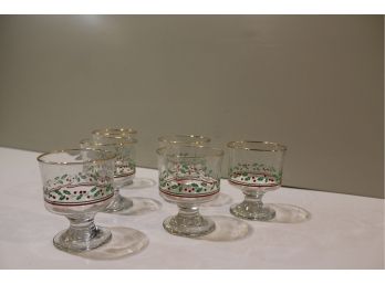 6 Beautiful Gold Rimmed Holly Highball Glasses Dessert Dishes