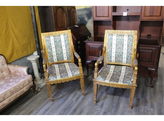 Upholstered Gilt Renaissance Chairs Very Heavy Hand Carved Possibly 1960s Reproduction But Could Be Much Older