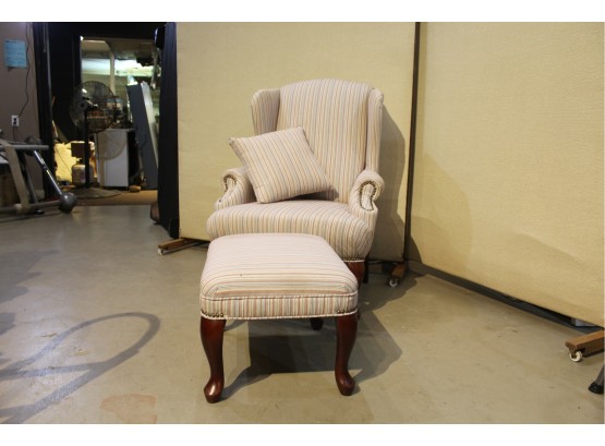 Upholstered Wingback Accent Chair With Matching Foot Stool And 3 Pillows 26' X 28' X 41'