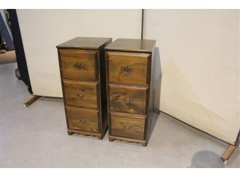 Pair Of Solid Wood Vintage Filing Cabinets 15.5' X 19' X 38'