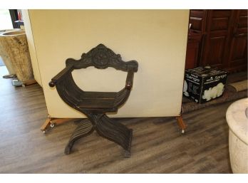 Victorian Hand Carved Solid Wood Slatted X-form  Savonarola Chair 26' X 20' X 38'