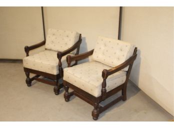 Vintage Upholstered Low Slung Possibly Adirondack European Style Accent Chairs 25' X 24' X 29'