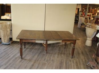 Antique Federal Era 5 Leg Farm Table Measures 42' X 42'  Without Leaves (3) 10.25' Leaves Included