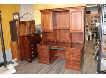 GIANT Desk Cherry 2 Part Upper & Lower With Built In File Cabinet And Lock 66' X 81' X 32'