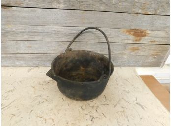 Very Large Hanging Kettle Cast Iron Weighs 32lbs It's A Monster With Spout 13' Diameter 6.4' Deep  No Cracks,