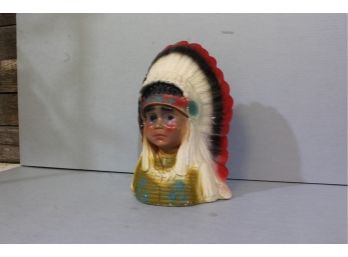 Chalkware Bank Indian Child 11' Minor Repair, Excellent Condition