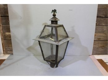 Antique Copper Lamp Post Light In Excellent Condition Original Patina Needs 2 Glass Panels 22' Tall 11.5' Wide