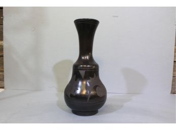 South American Black Clay Vase Signed 'Mateos' 15' Tall