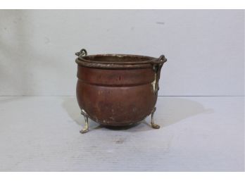Footed Antique Copper Kettle 4.75' Tall 5.75' Diameter