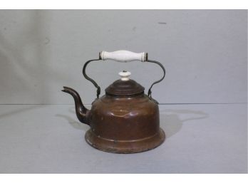 Antique Dutch Copper Teapot Porcelain Is In Tact No Cracks, No Chips 6' Tall 7' Diameter