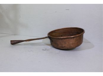 Heavy Copper Saucepan Antique 1800s Wrought Iron Riveted Handle 4' Tall 9.5' Diameter