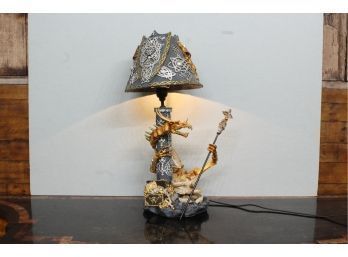 Dragon Skeleton Sorcerer's Staff Heavy Resin Lamp With Ornate Shade 22' Tall