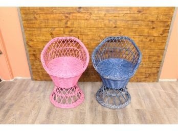 Pair Of Petite Wicker Chairs 15' To Seat, 24' Back