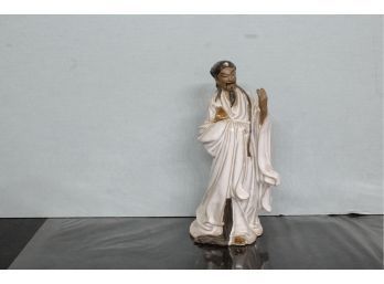 Shiwan Mud Man Statue Figurine Brown Clay Handpainted Glaze 10' Tall Missing Fan