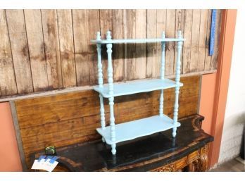 Beautifully Painted Robin's Egg Blue 3 Tiered Solid Wood Plant Stand 30' Tall, 24' Wide, 19' Deep